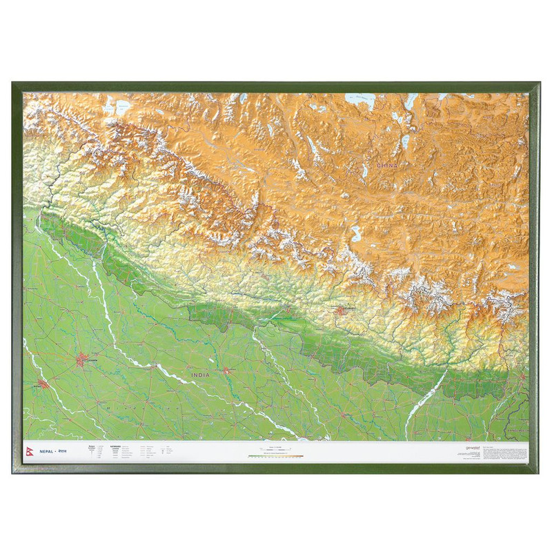 Georelief Mapa regionalna Nepal groß 3D mit Holzrahmen