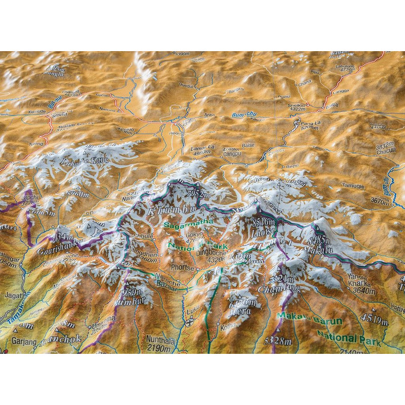 Georelief Mapa regionalna Nepal groß 3D mit Holzrahmen