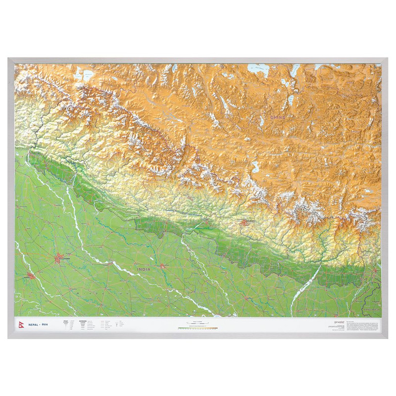 Georelief Mapa regionalna Nepal groß 3D mit Aluminiumrahmen