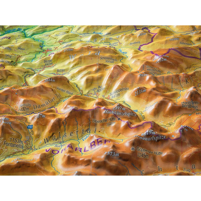 Georelief Mapa regionalna Allgäu Bodensee 3D Reliefkarte (77 x 57 cm)