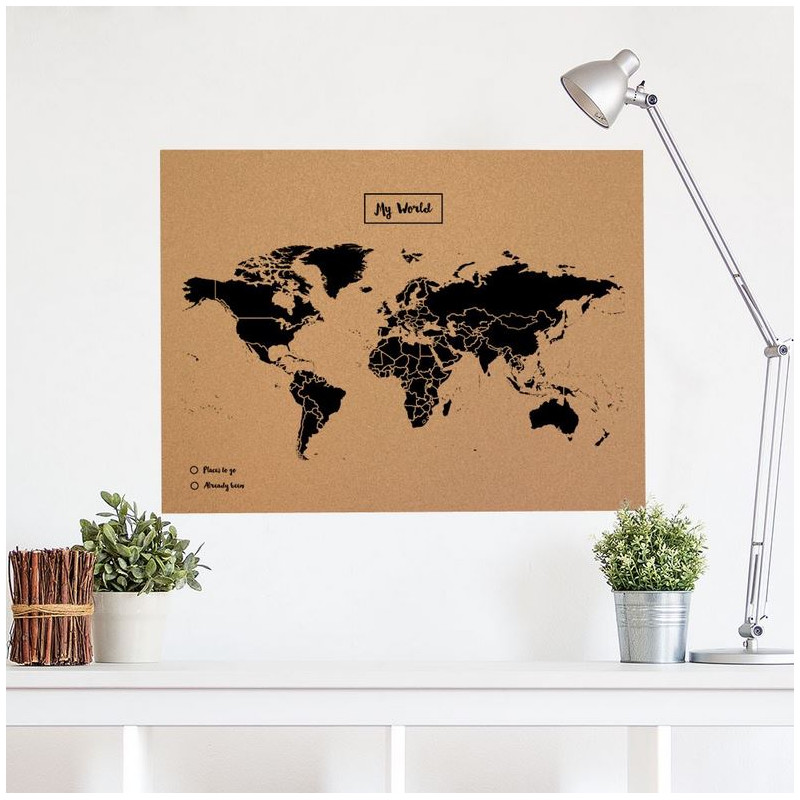 Miss Wood Mapa świata Woody Map Natural Cork XL black