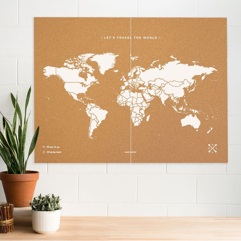 Miss Wood Mapa świata Woody Map Natural Cork XXL white