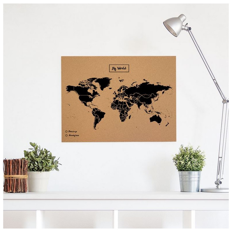 Miss Wood Mapa świata Woody Map Natural Cork L black