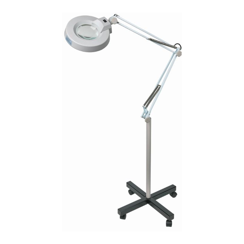 Schweizer Lupa Lampa powiększająca, ramię nożycowe, podstawa rolkowa, 2x/Ø125mm, obustronnie wypukła, 22W