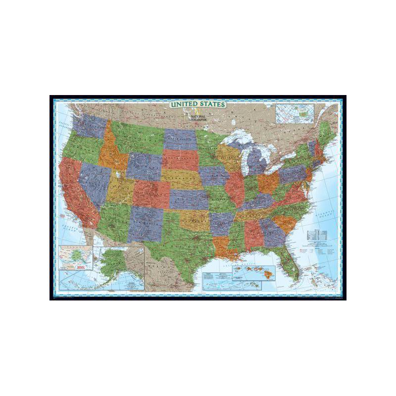 National Geographic Ozdobna polityczny  mapa USA