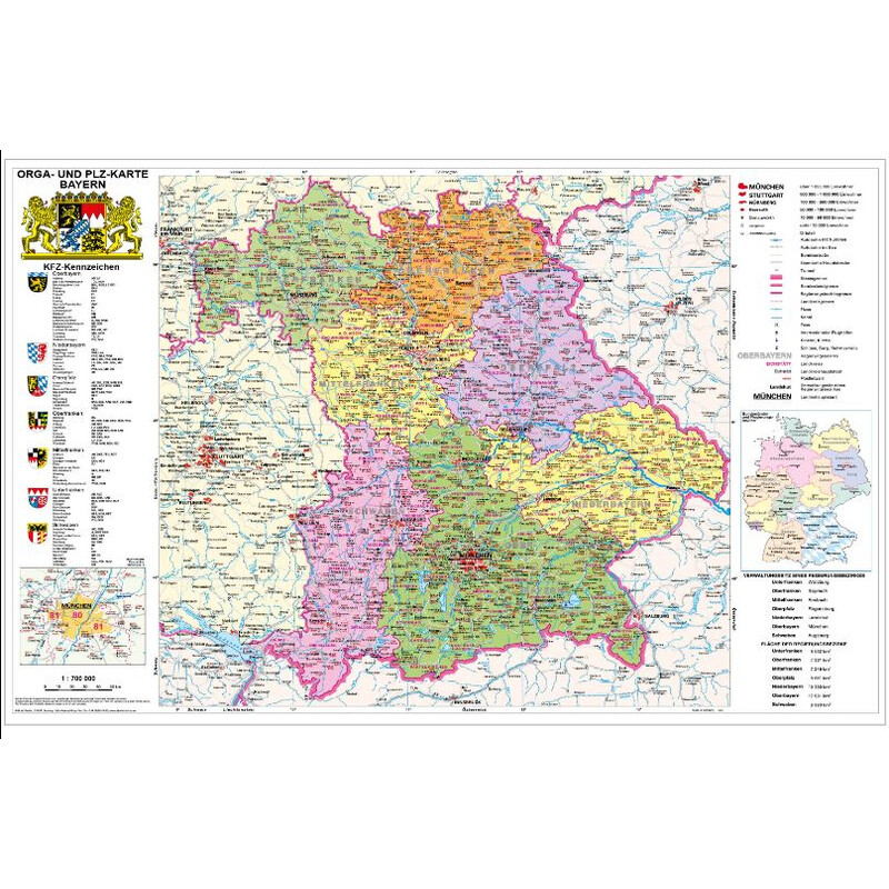 Stiefel Mapa regionalna Bayern politisch mit Postleitzahlen