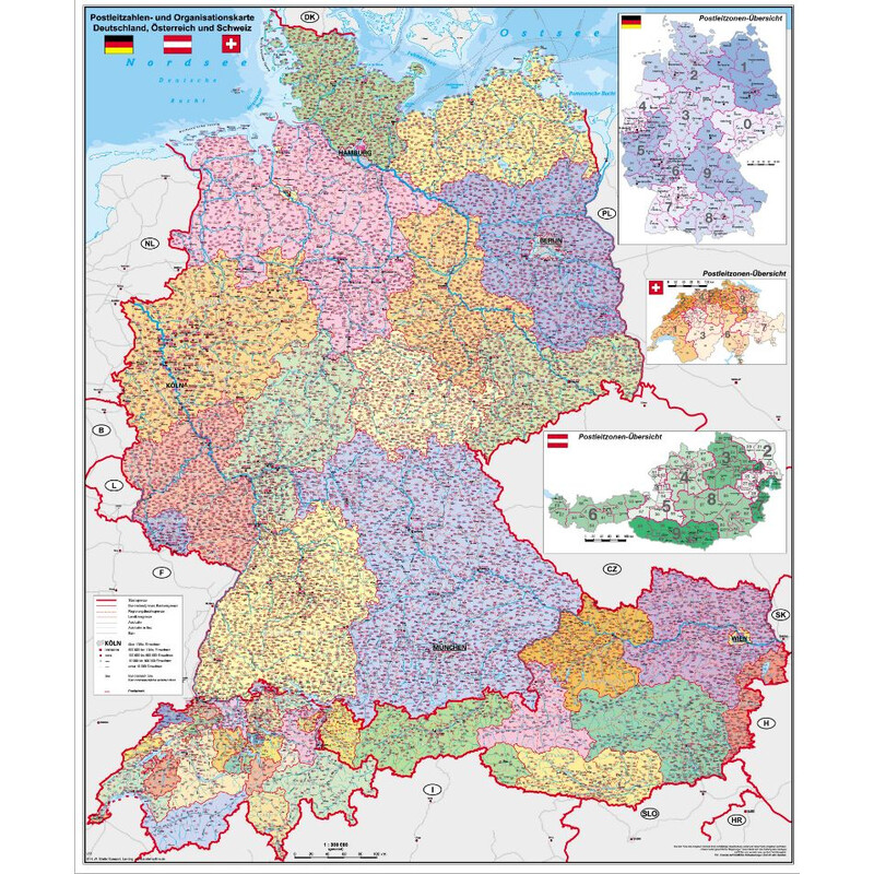 Stiefel Mapa regionalna Deutschland-Österreich-Schweiz PLZ- u. Organisationskarte