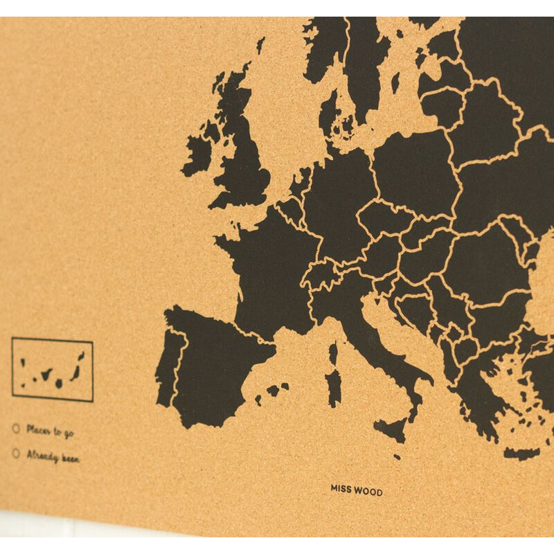 Miss Wood Mapa kontynentalna Woody Map Europa schwarz 60x45cm