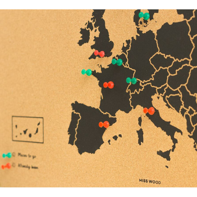 Miss Wood Mapa kontynentalna Woody Map Europa schwarz 60x45cm