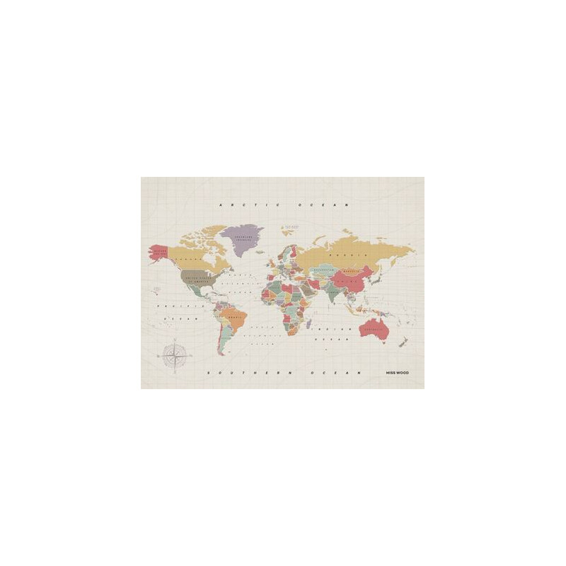 Miss Wood Mapa świata Woody Map Watercolor Tropical XL