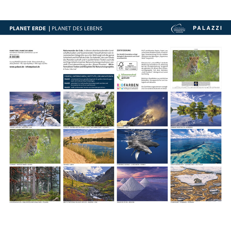 Palazzi Verlag Kalendarze Planet Erde 2020