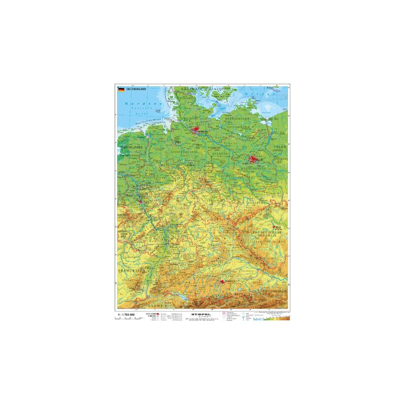 Stiefel Mapa fizyczna Niemiec z metalowymi paskami
