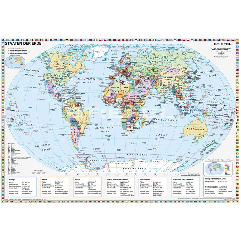 Stiefel Mapa świata Staaten der Erde (95 x 66 cm)