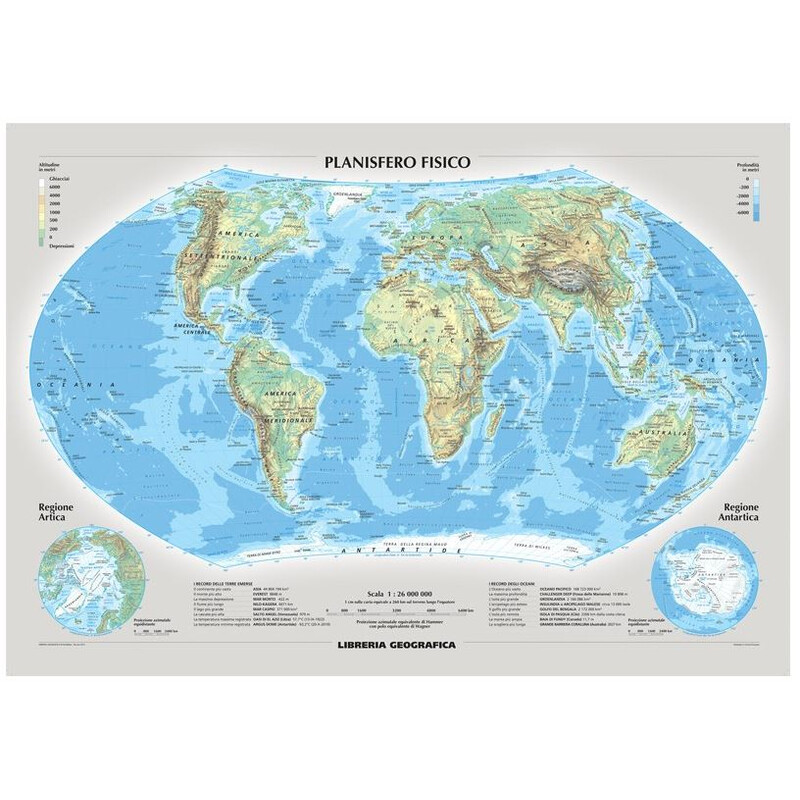 Libreria Geografica Mapa świata Planisfero fisico e politico