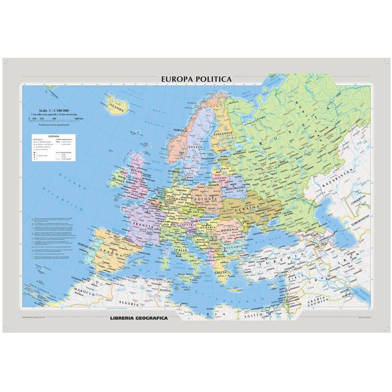 Libreria Geografica Mapa kontynentalna Europa fisica e politica