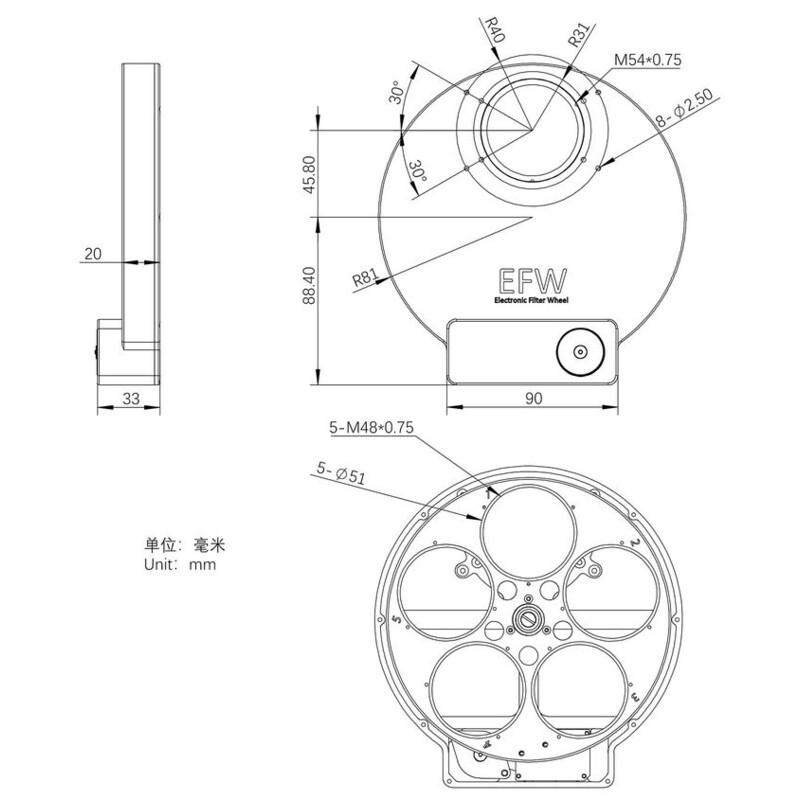 ZWO Koło filtrowe Filterrad EFW 5x2"