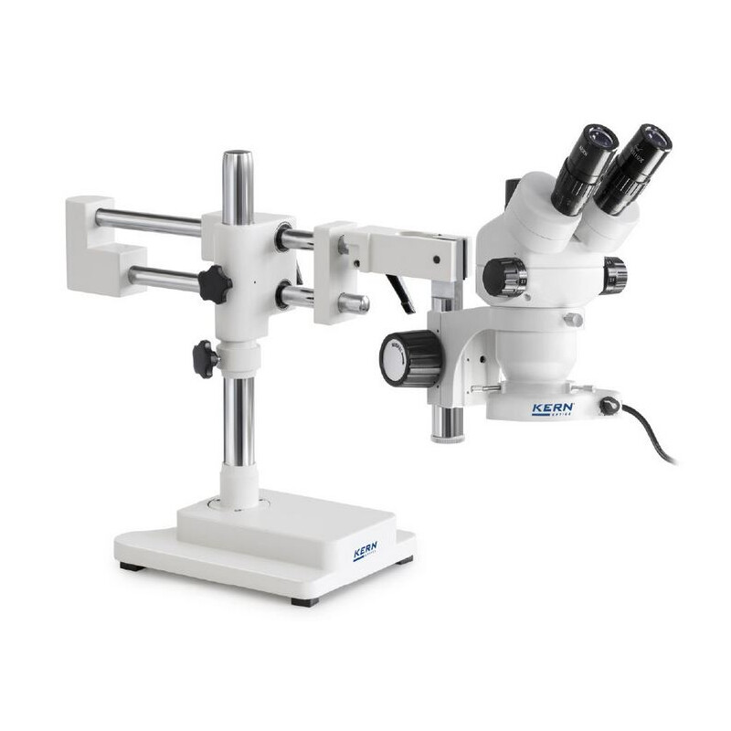 Kern Mikroskop stereoskopowy zoom OZM 923, trino, 7-45x, HSWF 10x23 mm, Stativ doppelarm, 430x480mm, m. Tischplatte, Ringlicht LED 4.5 W