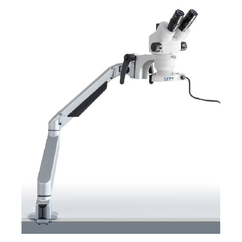 Kern Mikroskop stereoskopowy zoom OZM 982, bino 7-45x, HSWF 10x23 mm, ramię metalowe, sprężyna, zacisk stołowy, lampa pierścieniowa LED 4,5W