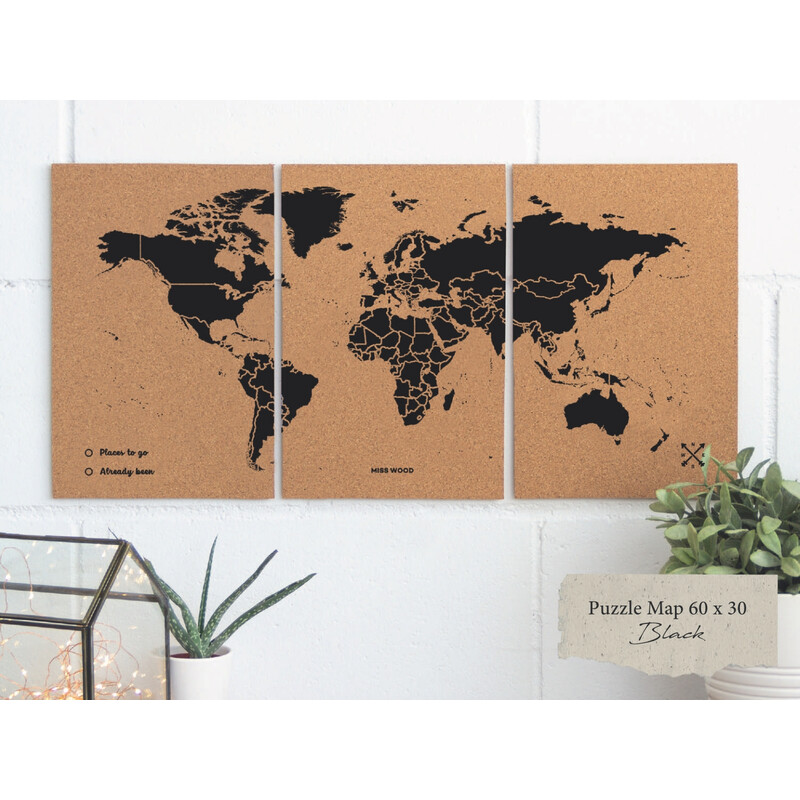 Miss Wood Mapa świata Puzzle Map M - czarny
