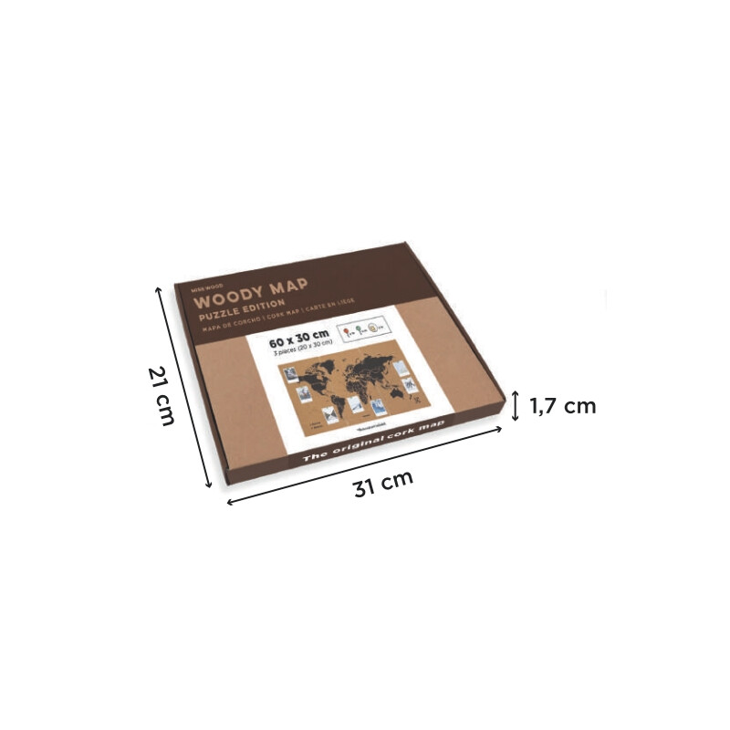 Miss Wood Mapa świata Puzzle Map M - czarny