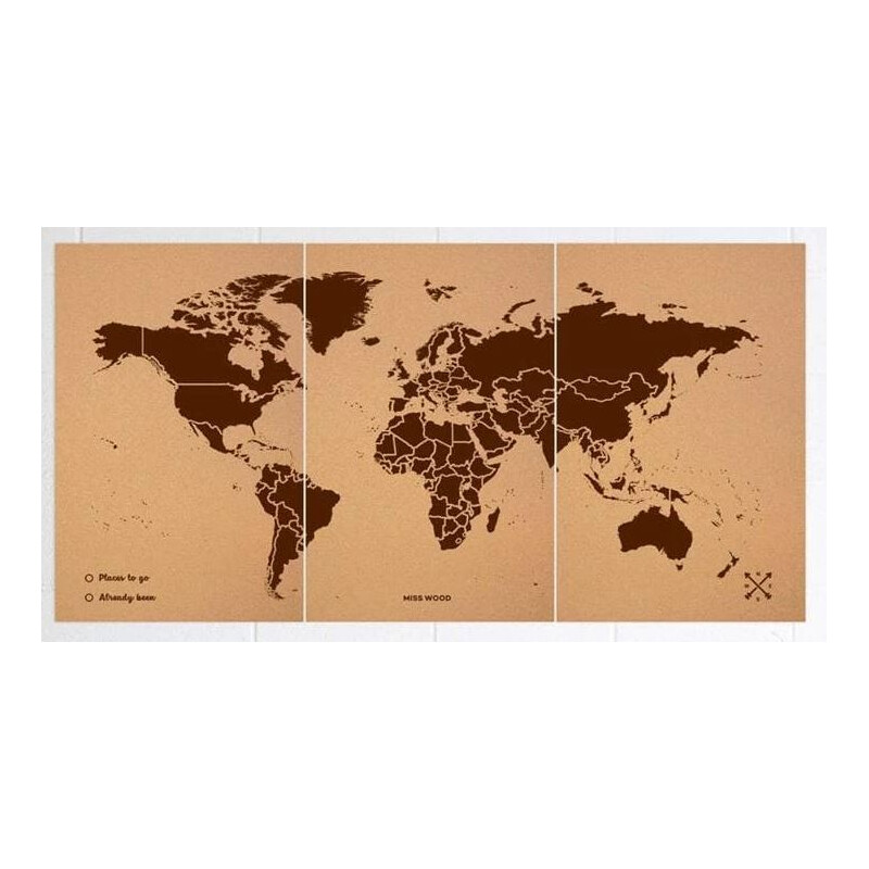 Miss Wood Mapa świata Woody Map Natural Cork XXXL brown