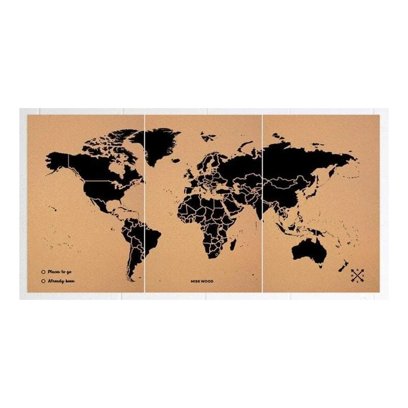 Miss Wood Mapa świata Woody Map Natural Cork XXXL black