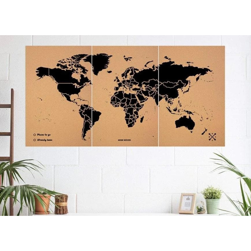 Miss Wood Mapa świata Woody Map Natural Cork XXXL black