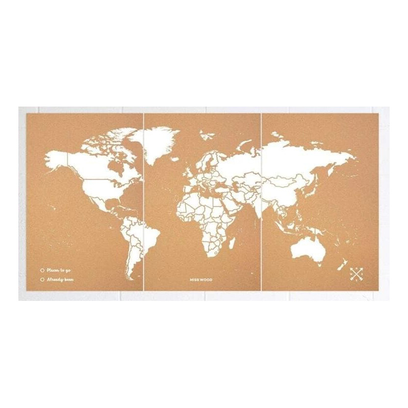 Miss Wood Mapa świata Woody Map Natural Cork XXXL white