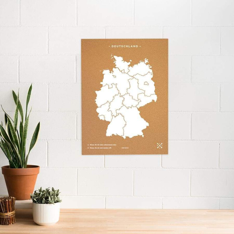 Miss Wood Mapa Woody Map Countries Deutschland Cork XL white (60 x 90 cm)