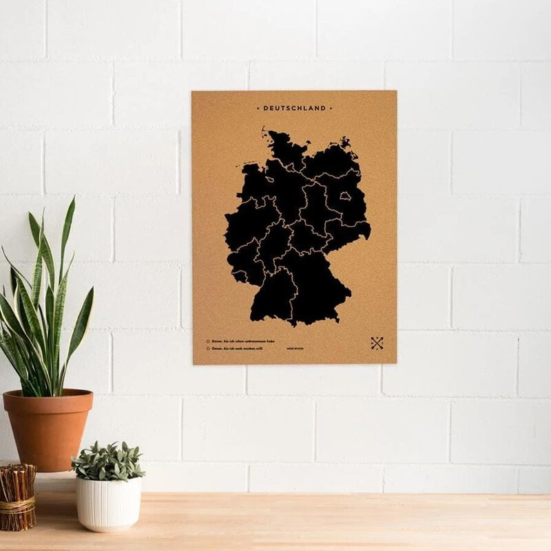 Miss Wood Mapa Woody Map Countries Deutschland Cork XL black (90 x 60 cm)