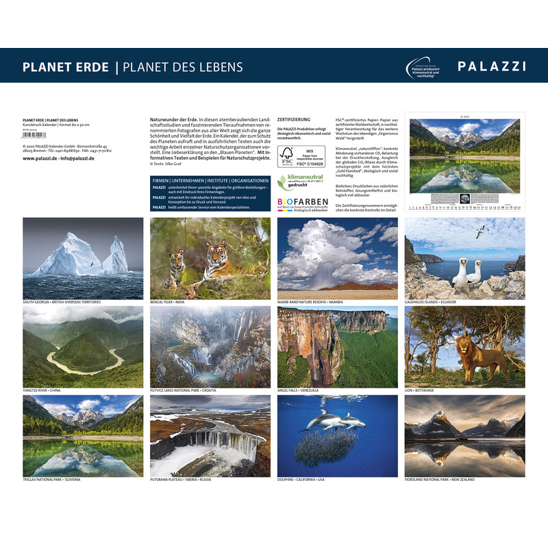 Palazzi Verlag Kalendarze Planet Erde 2021