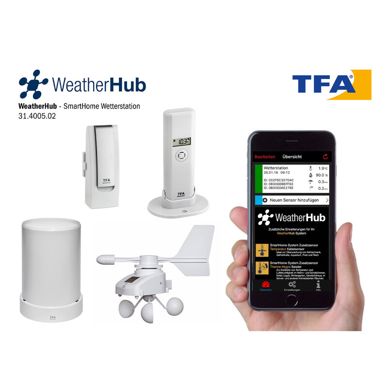 TFA Stacja meteo Zestaw stacji pogodowej z nadajnikiem klimatu, deszczu i wiatru WEATHERHUB