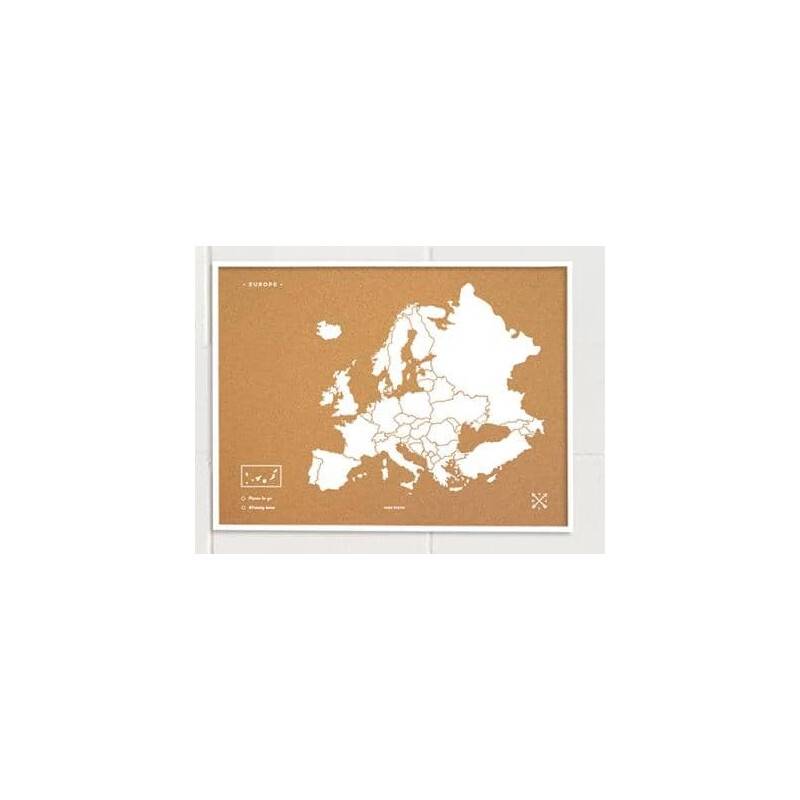Miss Wood Mapa kontynentalna Woody Map Europa biała 90x60cm w ramce
