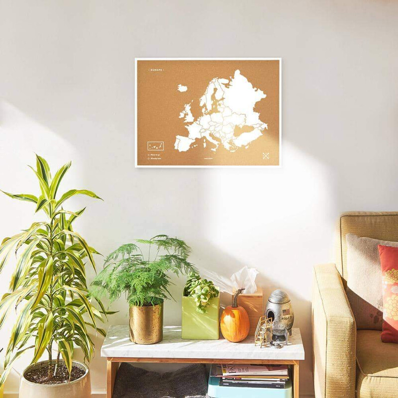 Miss Wood Mapa kontynentalna Woody Map Europa biała 90x60cm w ramce