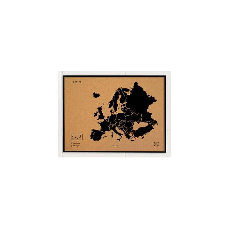 Miss Wood Mapa kontynentalna Woody Map Europa schwarz 60x45cm gerahmt