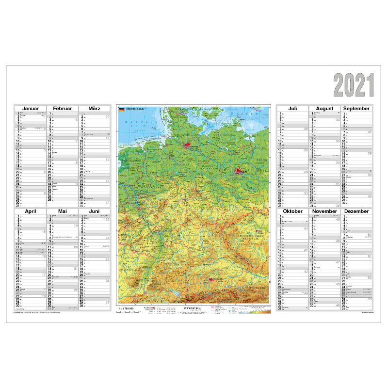 Stiefel Mapa Planer roczny 2021 Niemcy fizyczne