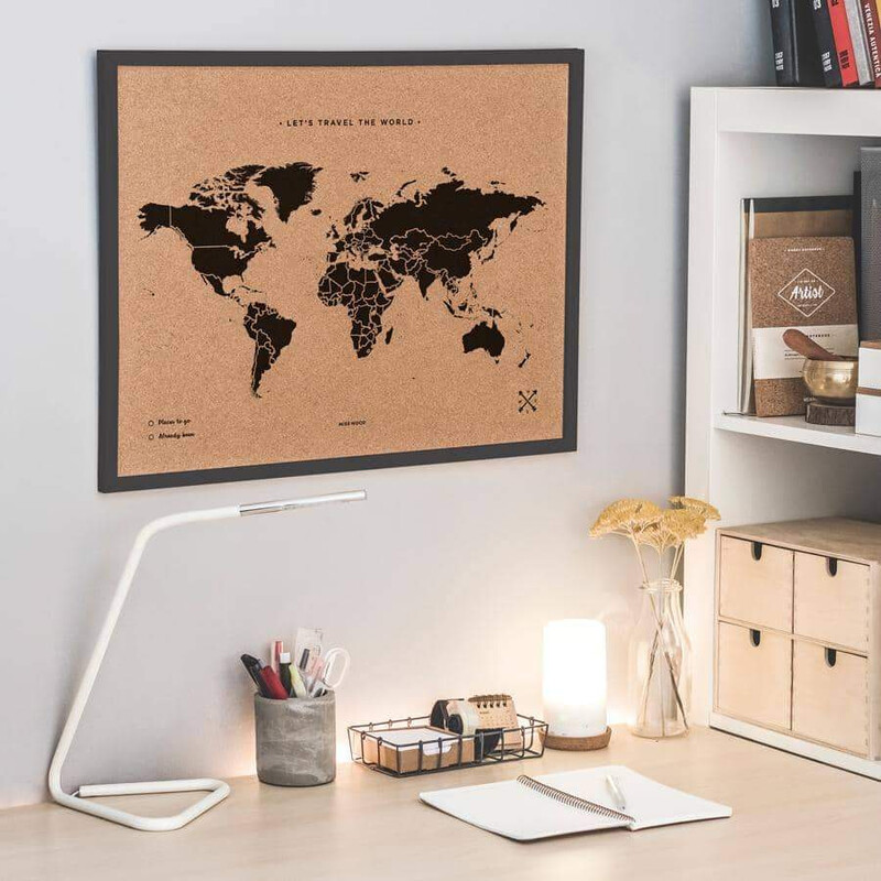 Miss Wood Mapa świata Woody Map Natural Cork XL black