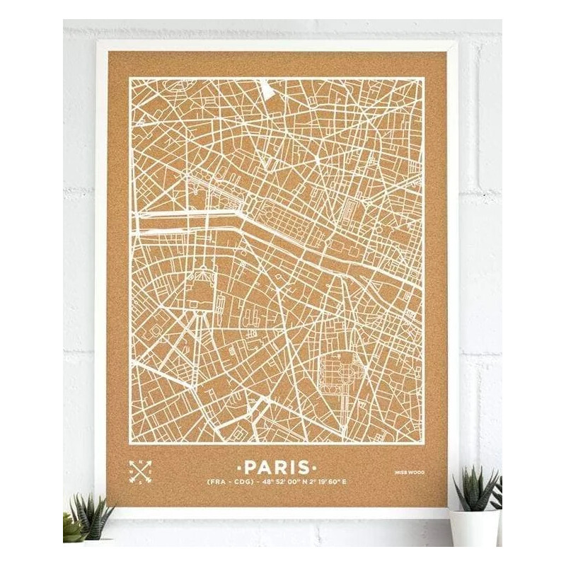 Miss Wood Mapa regionalna Woody Map Natural Paris XL White