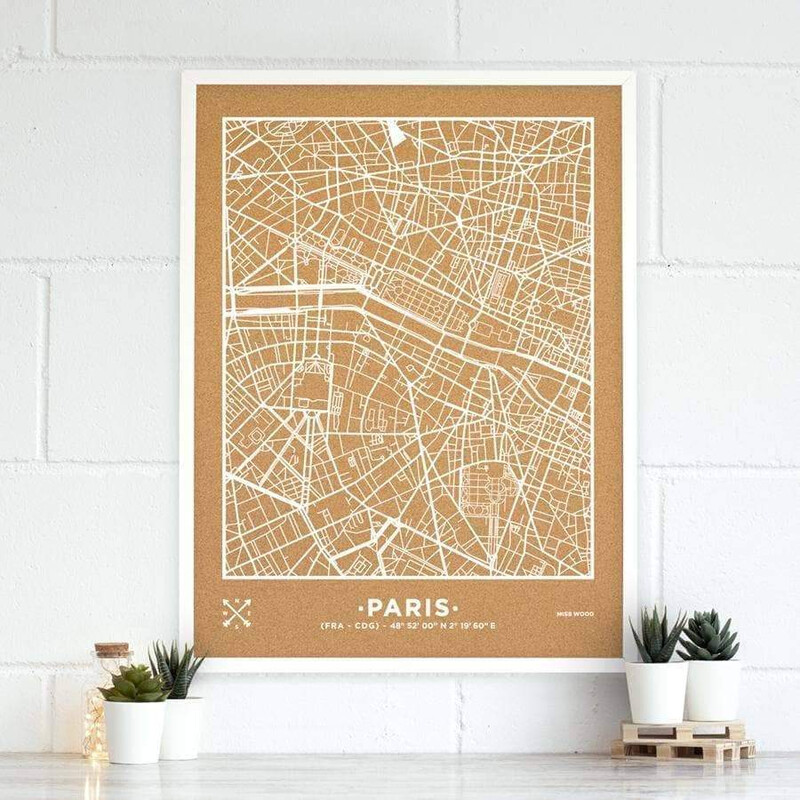 Miss Wood Mapa regionalna Woody Map Natural Paris XL White