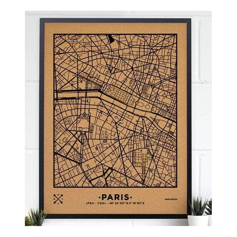 Miss Wood Mapa regionalna Woody Map Natural Paris XL Black