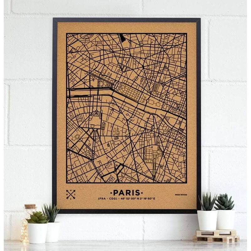 Miss Wood Mapa regionalna Woody Map Natural Paris XL Black