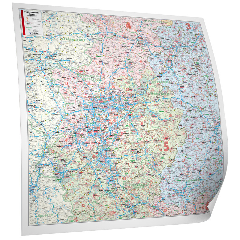 Bacher Verlag Mapa regionalna Nadrenia Północna-Westfalia z kodami pocztowymi (152 x 150 cm)