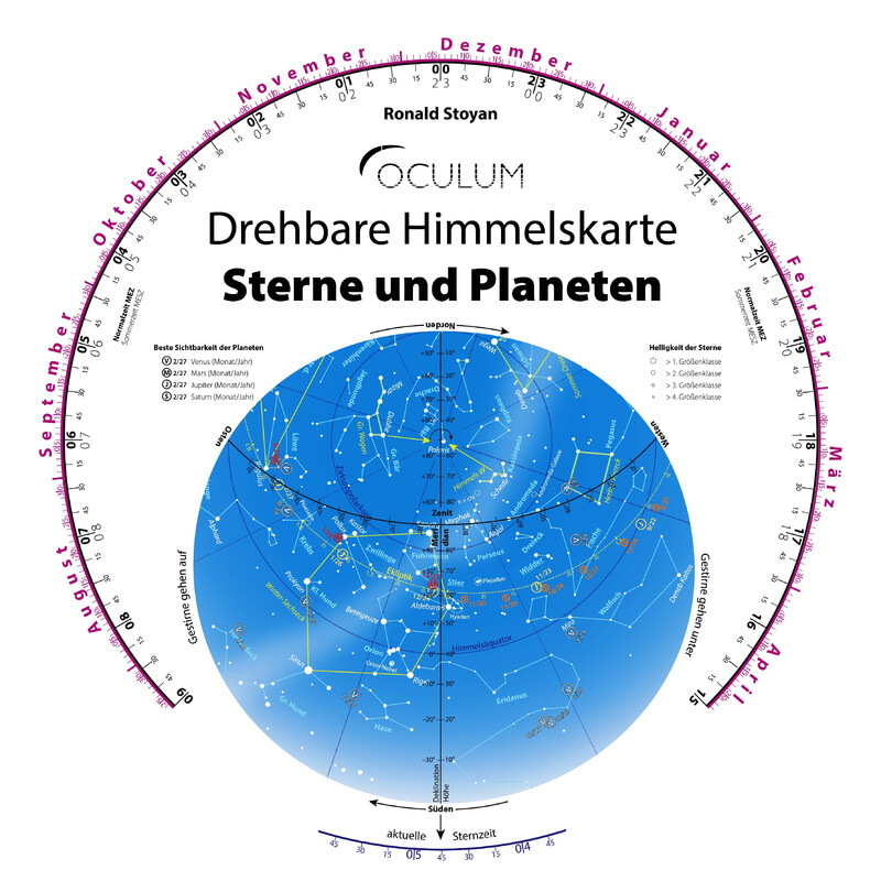Oculum Verlag Mapa gwiazd Drehbare Himmelskarte Sterne und Planeten 30cm