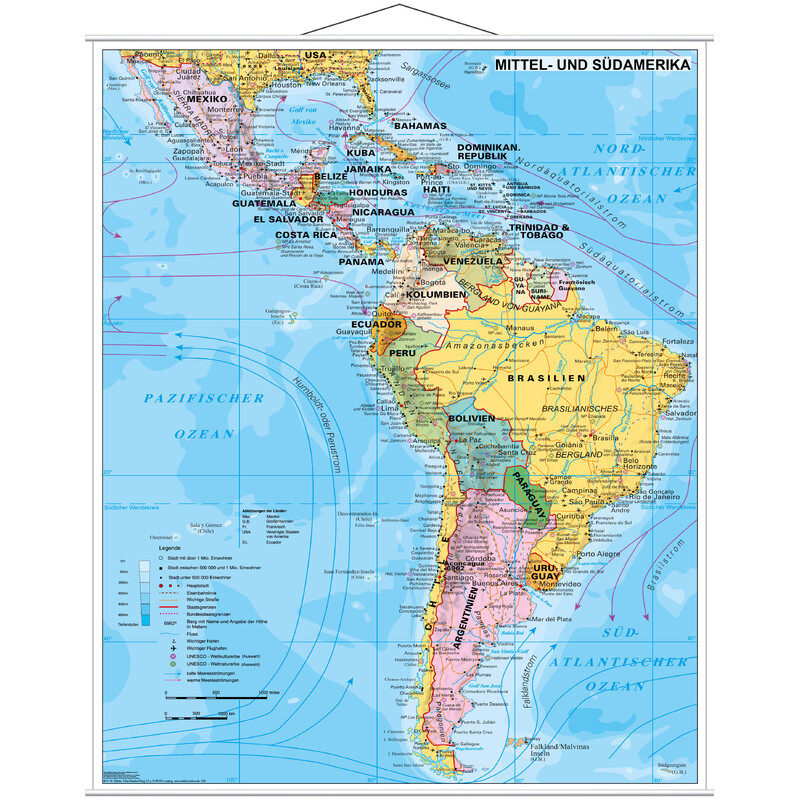 Stiefel Mapa kontynentalna Mittel- und Südamerika politisch (97 x 119 cm)
