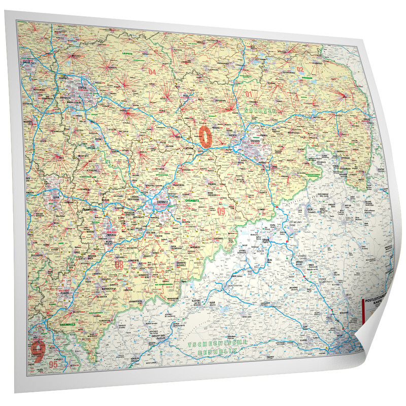 Bacher Verlag Mapa regionalna Postleitzahlenkarte Sachsen (118 x 96 cm)