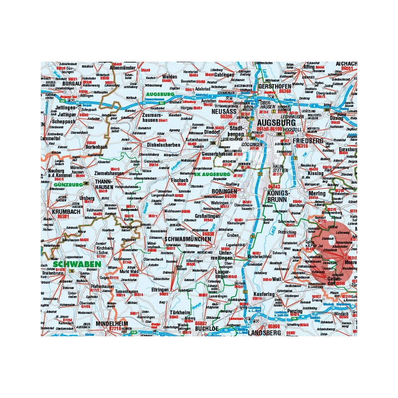 Kastanea Mapa regionalna Postleitzahlenkarte Bayern (110 x 112 cm)