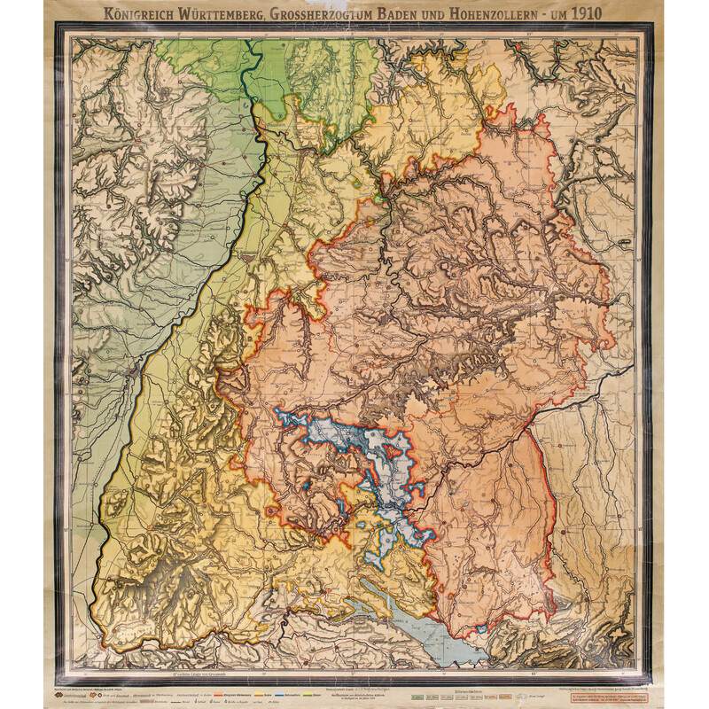Kastanea Mapa regionalna Historische Baden-Württembergkarte von 1910 (85 x 96 cm)