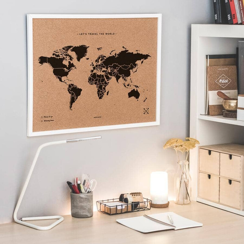 Miss Wood Mapa świata Woody Map Natural Cork L black