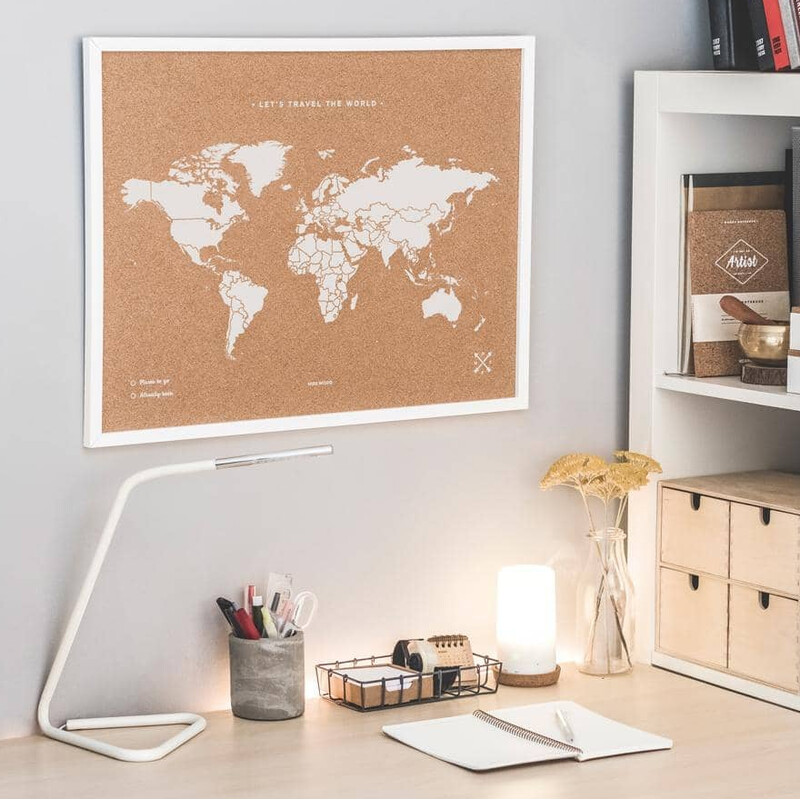 Miss Wood Mapa świata Woody Map Natural Cork XL white