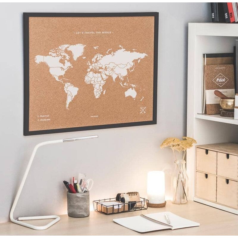 Miss Wood Mapa świata Woody Map Natural Cork XL white